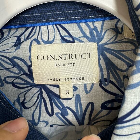 Con.struct Blue Floral Print Slim Fit Short Sleeve Casual Button Up Size Small - Picture 4 of 8